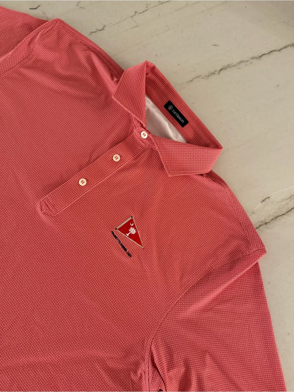Turtleson Golf Polo Shirt Mens Large Palmetto Dunes AOP Performance Red